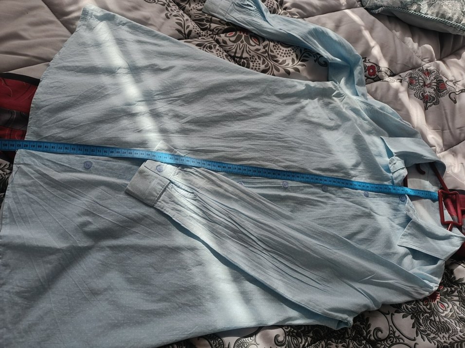 Mavi Düğmeli Keten Kadın Gömlek - Görsel 4