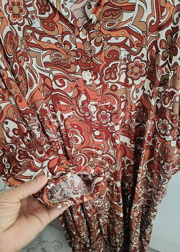 Düğmeli Bohem Uzun Kollu Kadın Elbise - Görsel 5