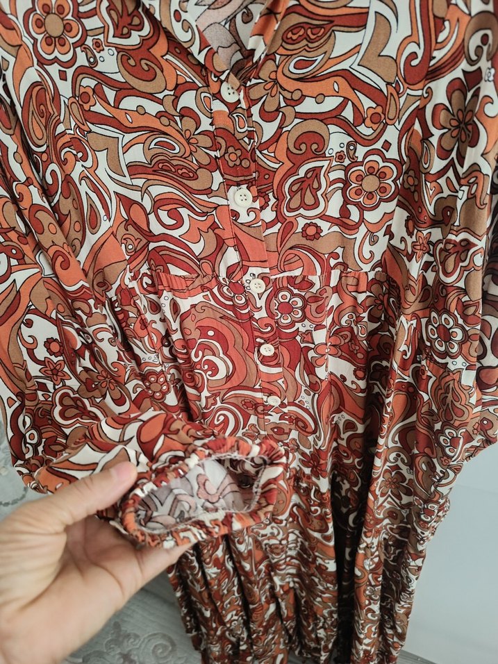 Düğmeli Bohem Uzun Kollu Kadın Elbise - Görsel 5