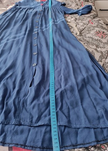 Mavi Düğmeli Uzun Kollu ferace elbise - Görsel 7