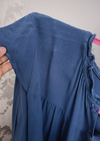 Mavi Düğmeli Uzun Kollu ferace elbise - Görsel 4