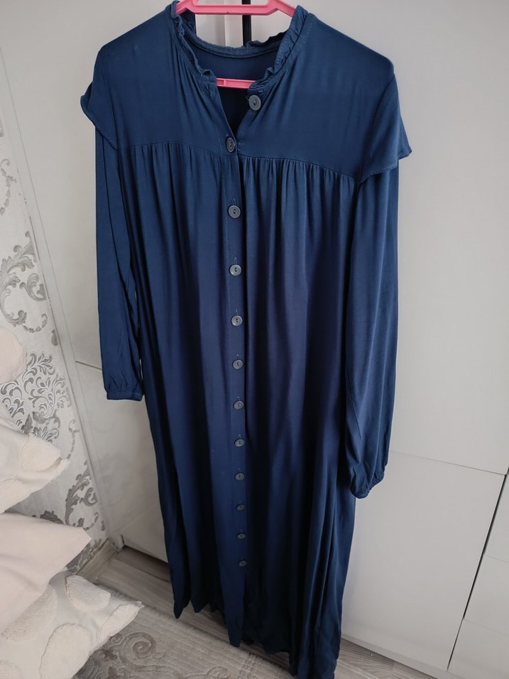 Mavi Düğmeli Uzun Kollu ferace elbise - Görsel 2