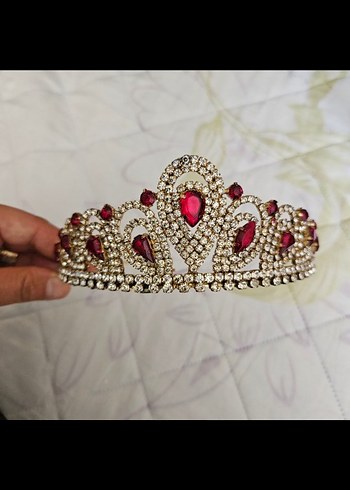 Bordo Taşlı Düğün Tacı