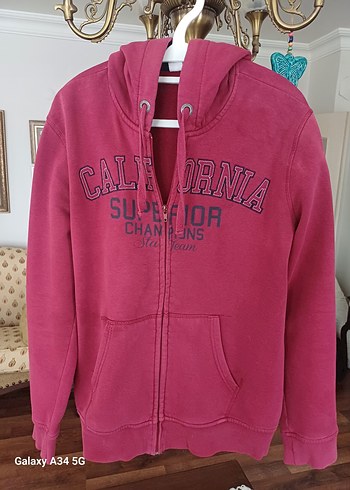 Fermuarlı bordo Kapüşonlu Sweatshirt