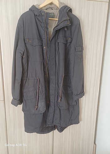 Colin's Gri Midi Boy Düğmeli erkek Denim kaban