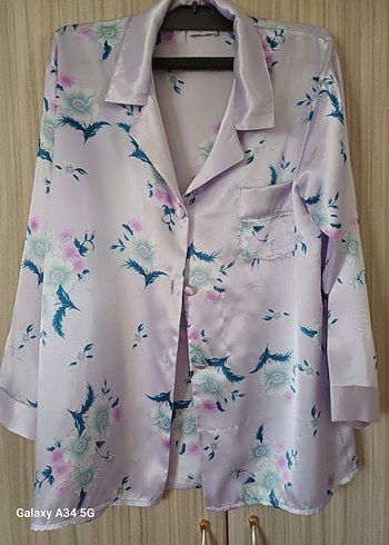 Uzun Mor Tie-Dye Kadın 5 parça gecelik takımı - Görsel 6