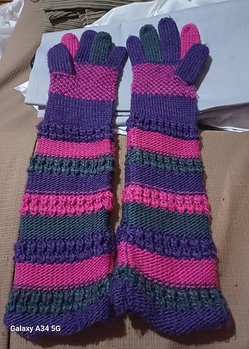 Renkli Örgü Kadın Eldivenleri - Görsel 2