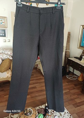 Düğmeli koyu füme Kadın Kumaş Pantolon