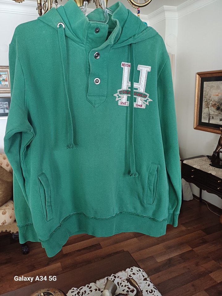 Hooded Yeşil Baskılı erkek Sweatshirt - Görsel 2