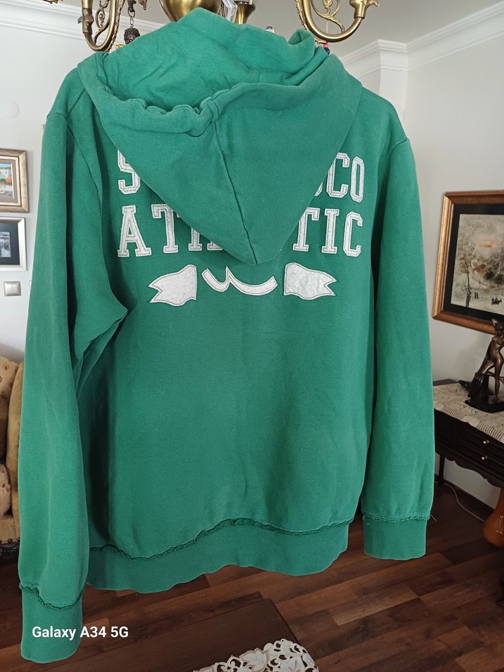 Hooded Yeşil Baskılı erkek Sweatshirt - Görsel 4