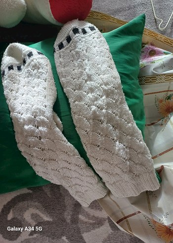 bayan Örgü Beyaz Çorap - Görsel 2