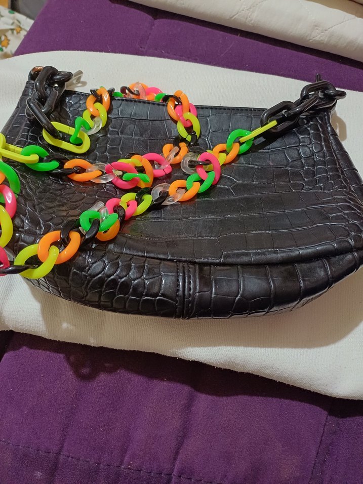 Renkli Zincir Detaylı Yılan Desenli Kadın Çanta - Görsel 2