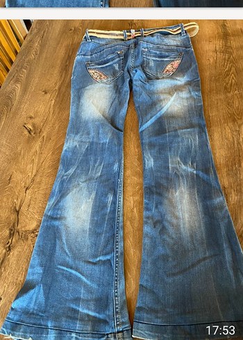 Kemerli, Rahat Kesim Kadın Denim Pantolon - Görsel 2