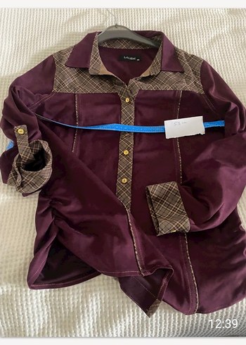 Düğmeli Bordo Süet Kadın Gömlek - Görsel 3