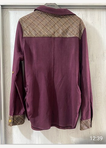 Düğmeli Bordo Süet Kadın Gömlek - Görsel 2