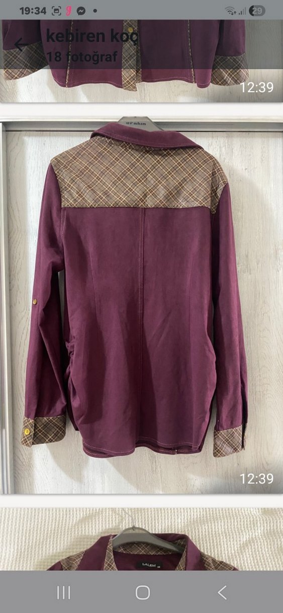 Düğmeli Bordo Süet Kadın Gömlek - Görsel 2