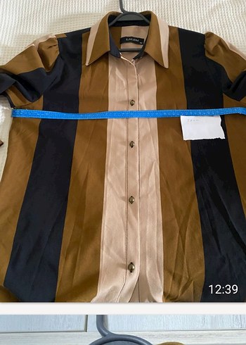 Düğmeli Çizgili Kadın Uzun Kollu Gömlek - Görsel 3