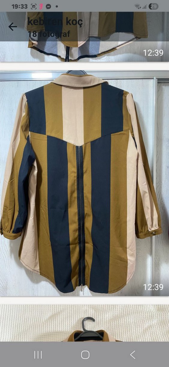 Düğmeli Çizgili Kadın Uzun Kollu Gömlek - Görsel 4