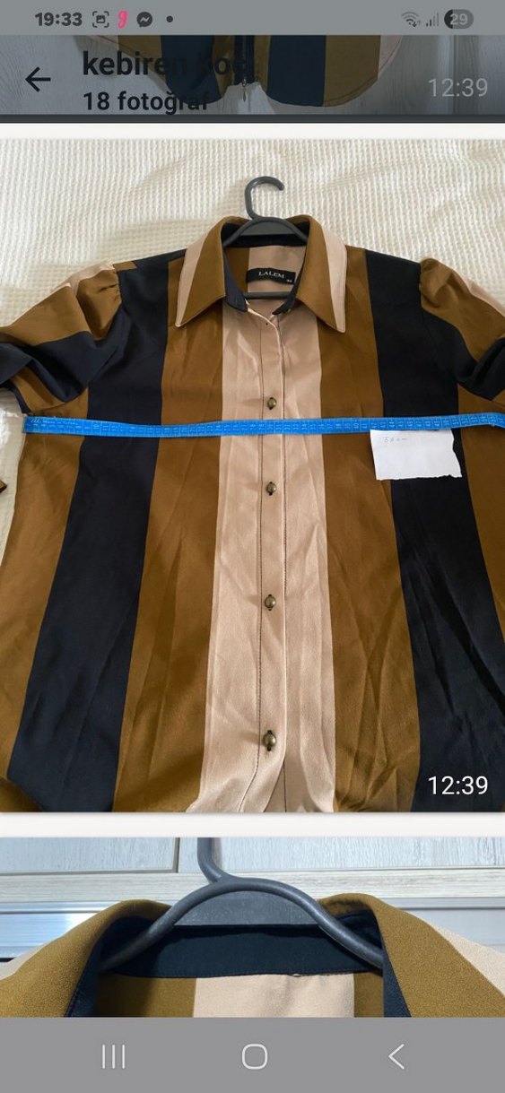 Düğmeli Çizgili Kadın Uzun Kollu Gömlek - Görsel 3