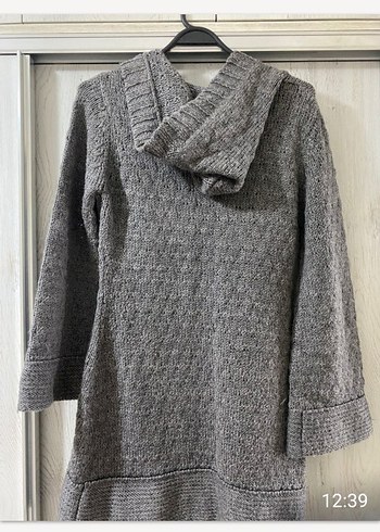 Gri Uzun Örgü Kadın Hırka - Görsel 2