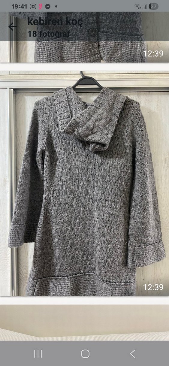 Gri Uzun Örgü Kadın Hırka - Görsel 2