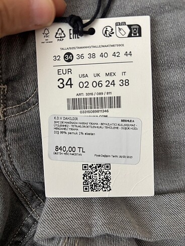 34 Beden Kot şort