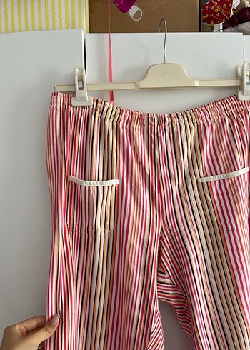 Pembe Çizgili Geniş Kesim Kadın Pijama Altı - Görsel 3