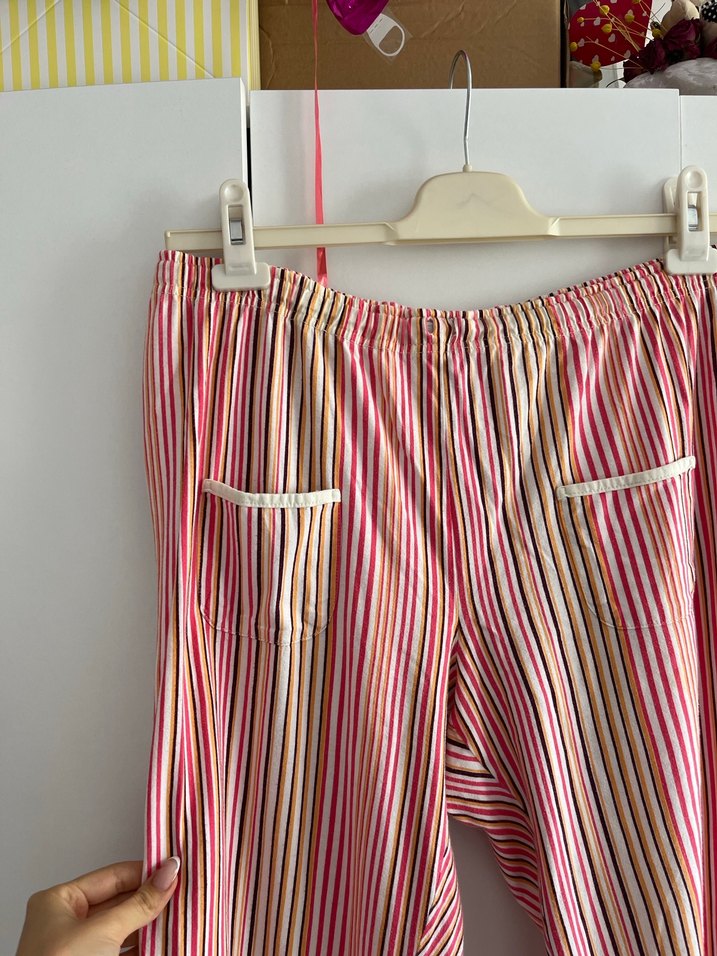 Pembe Çizgili Geniş Kesim Kadın Pijama Altı - Görsel 3