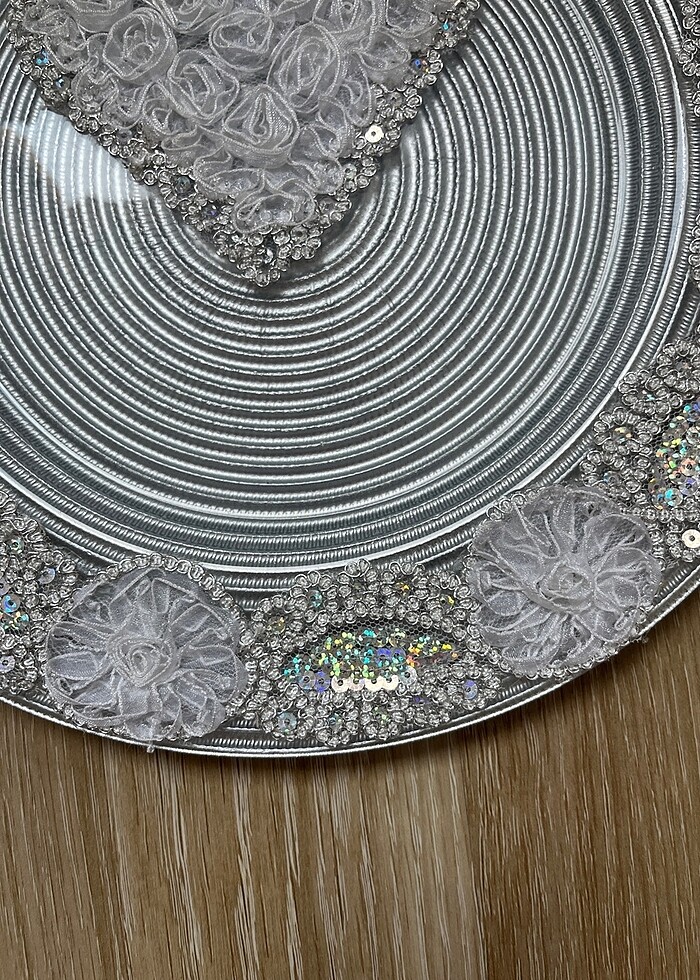 Gümüş Renk Desenli Simli Söz Tepsisi - Görsel 3