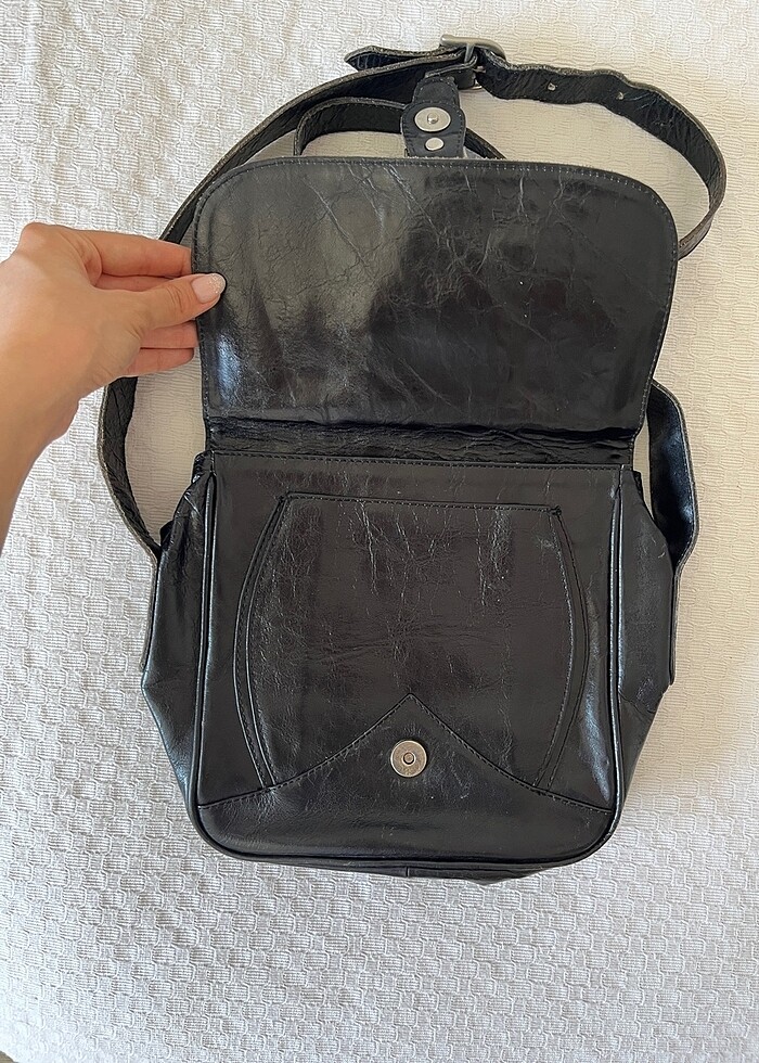 Hakiki Deri Siyah Omuz Çantası - Görsel 2