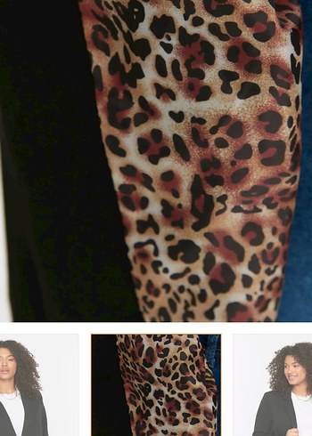 50 Beden Siyah Leopar Desenli Kadın Denim Blazer