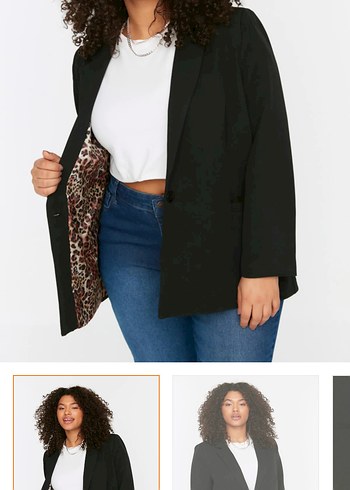 Siyah Leopar Desenli Kadın Denim Blazer