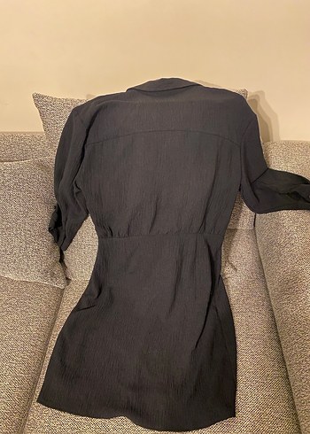 Kemerli Siyah kısa elbise uzun kollu - Görsel 6