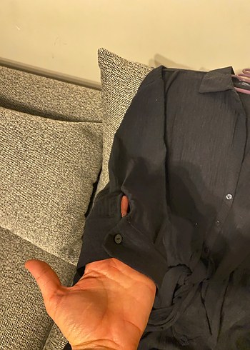 Kemerli Siyah kısa elbise uzun kollu - Görsel 5