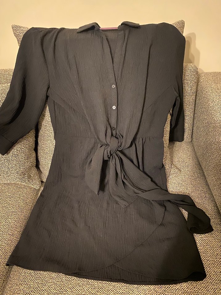 Kemerli Siyah kısa elbise uzun kollu - Görsel 3