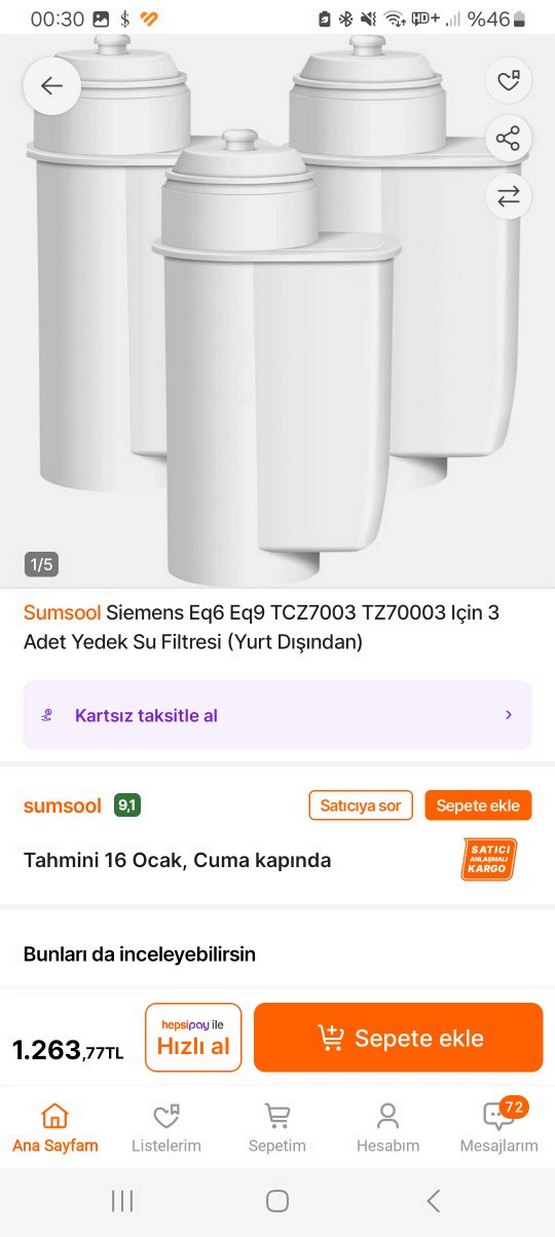Siemens Eq6 Eq9 uyumlu yedek su filtresi - Görsel 4