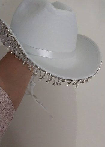 Boncuklu Beyaz Bohem Kadın Şapka - Görsel 2