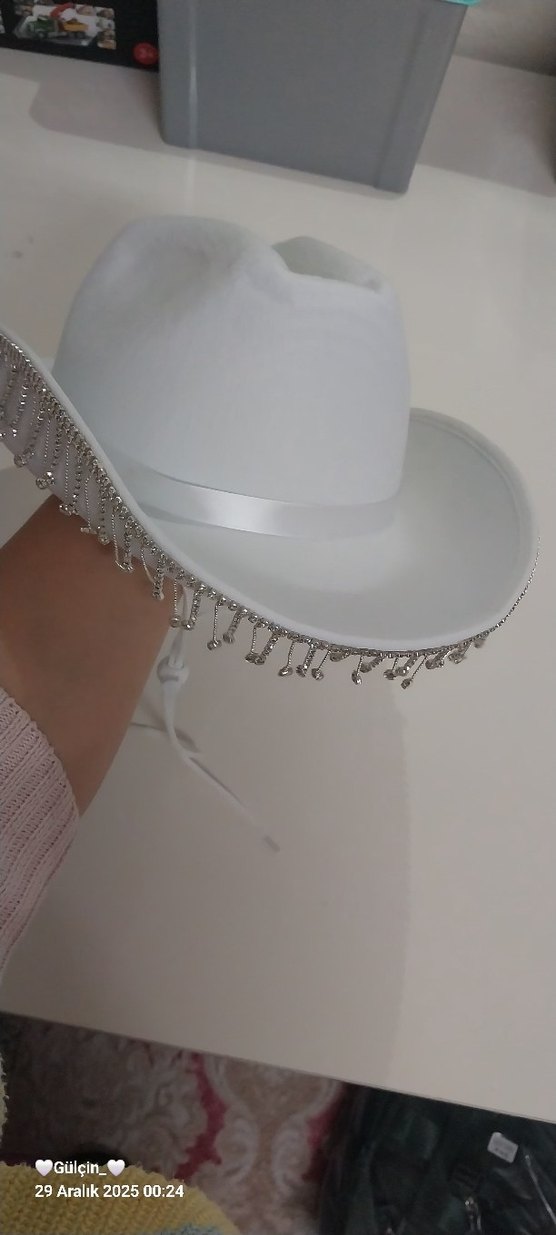 Boncuklu Beyaz Bohem Kadın Şapka - Görsel 2