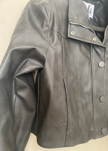 Gri Kadın Deri Biker Ceket - Görsel 3