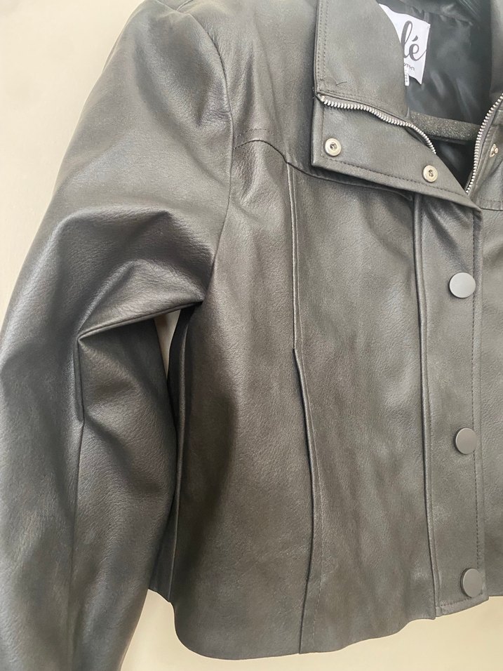 Gri Kadın Deri Biker Ceket - Görsel 3