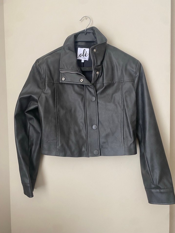 Gri Kadın Deri Biker Ceket - Görsel 2