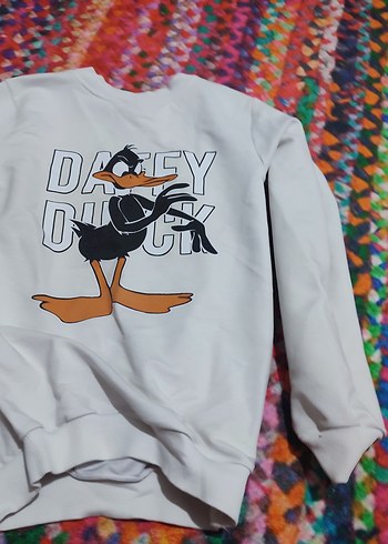 Beyaz Baskılı Kız Sweatshirt