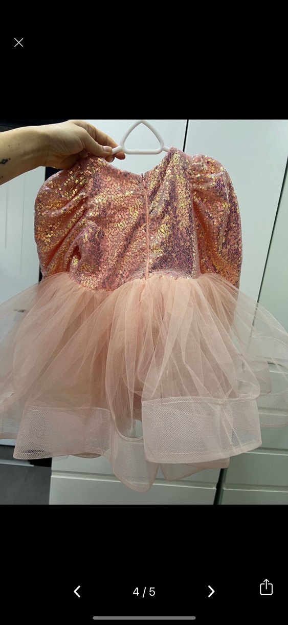 Pullu ve Tül Detaylı Pudra Pembe Kız Çocuk Elbise - Görsel 4