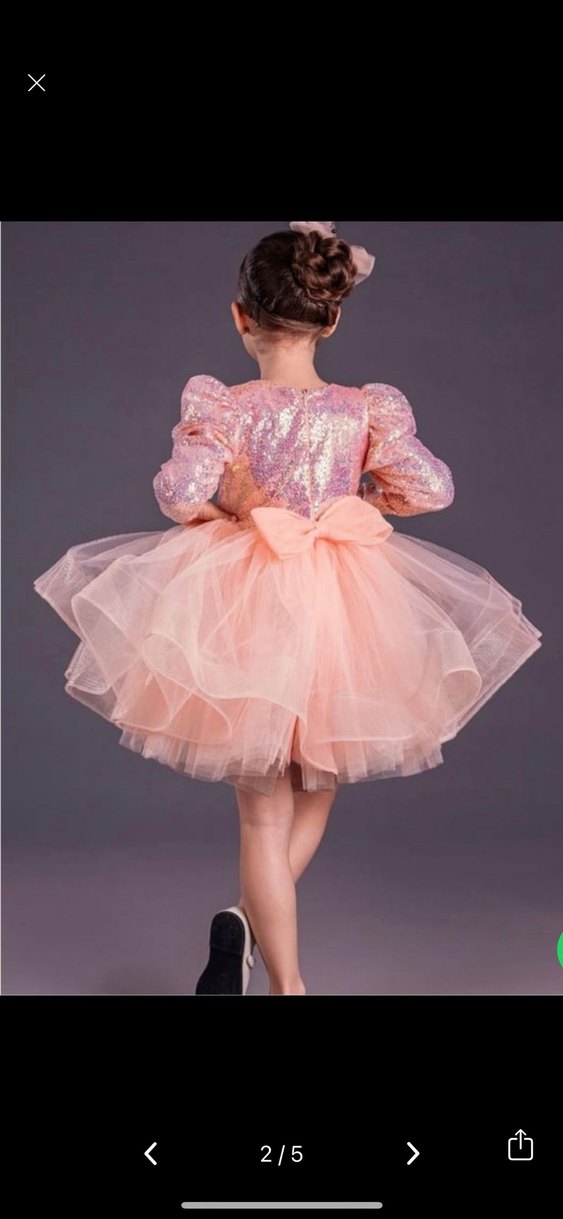 Pullu ve Tül Detaylı Pudra Pembe Kız Çocuk Elbise - Görsel 3