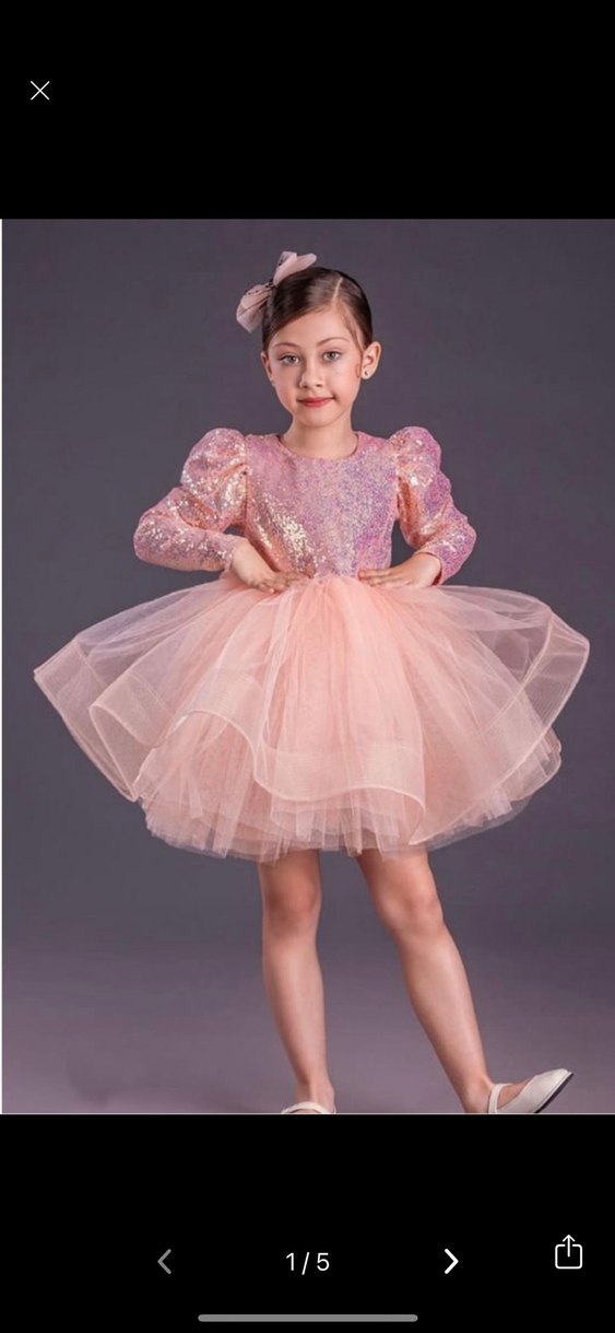 Pullu ve Tül Detaylı Pudra Pembe Kız Çocuk Elbise - Görsel 2