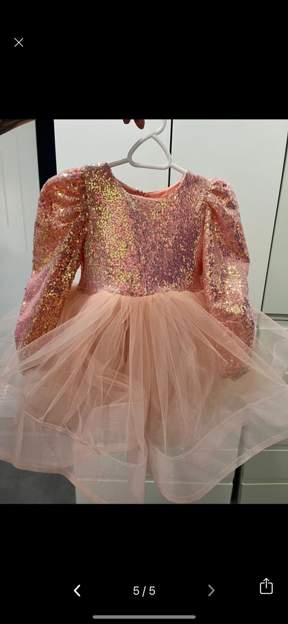 Pullu ve Tül Detaylı Pudra Pembe Kız Çocuk Elbise - Görsel 5