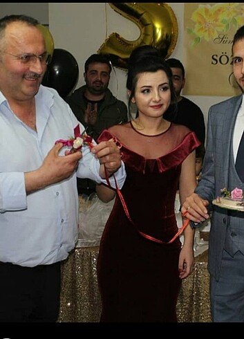 Bordo kadife uzun elbise