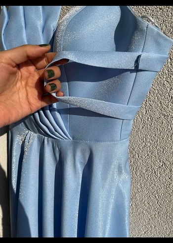 Mavi Drapeli Uzun Abiye Elbise - Görsel 4