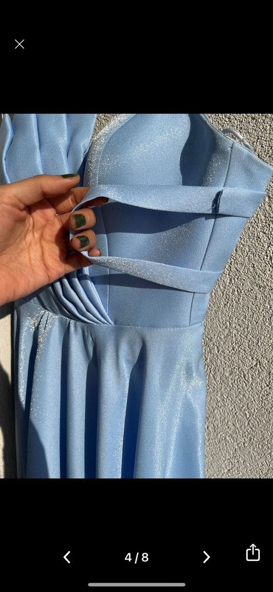 Mavi Drapeli Uzun Abiye Elbise - Görsel 4