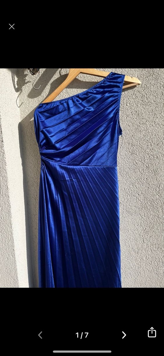 Mavi Drapeli Uzun Straplez Kadın Elbise - Görsel 2